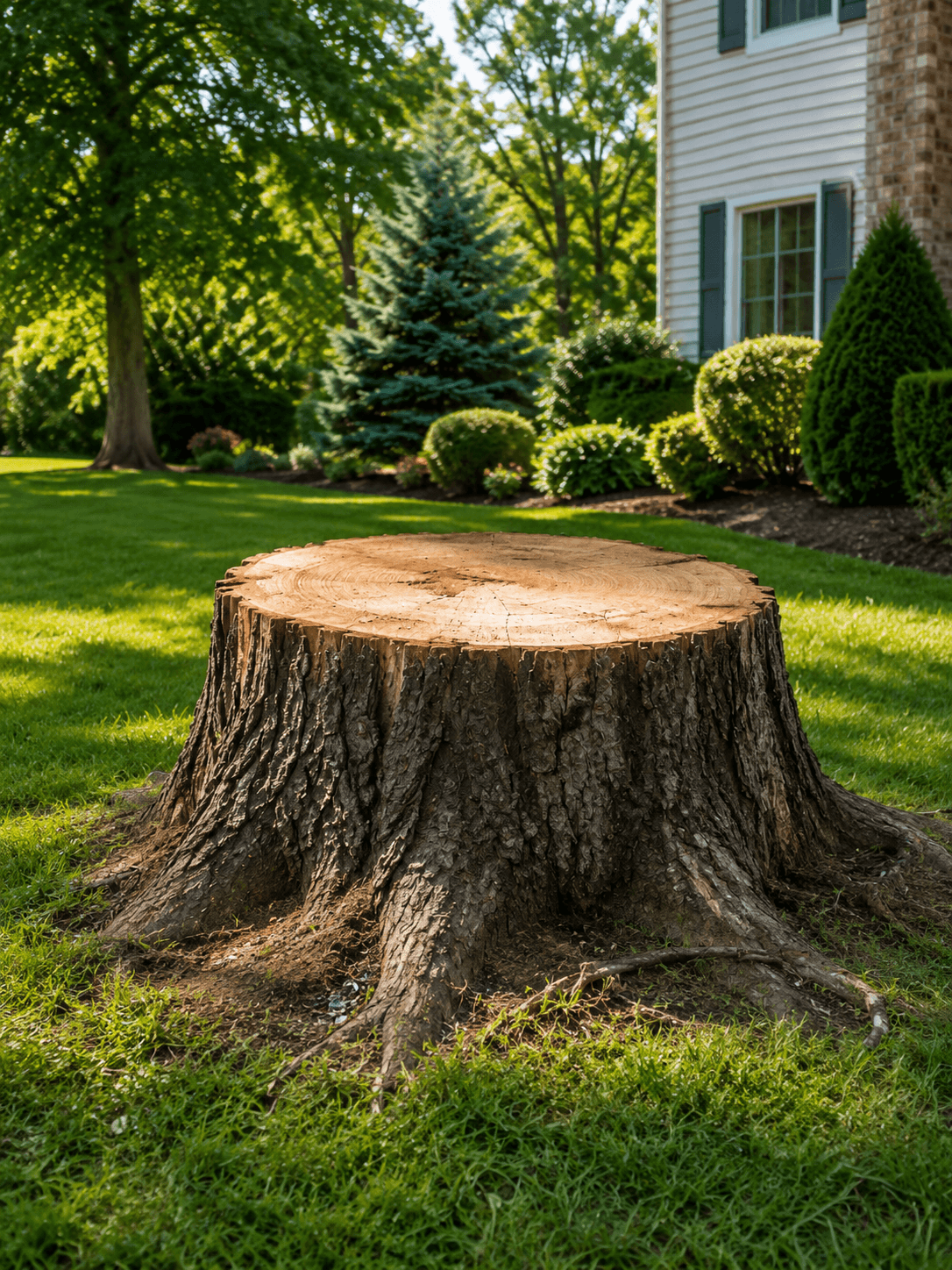 Tree stump in a backyard before grinding